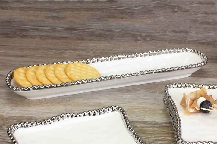 Pampa Bay Salerno Cracker Tray - White & Silver - Premium Platters from Pampa Bay - Just $100! 