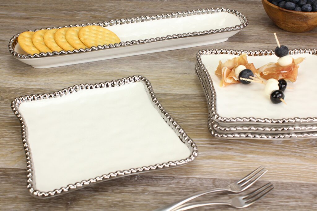 Pampa Bay Salerno Cracker Tray - White & Silver - Premium Platters from Pampa Bay - Just $100! 