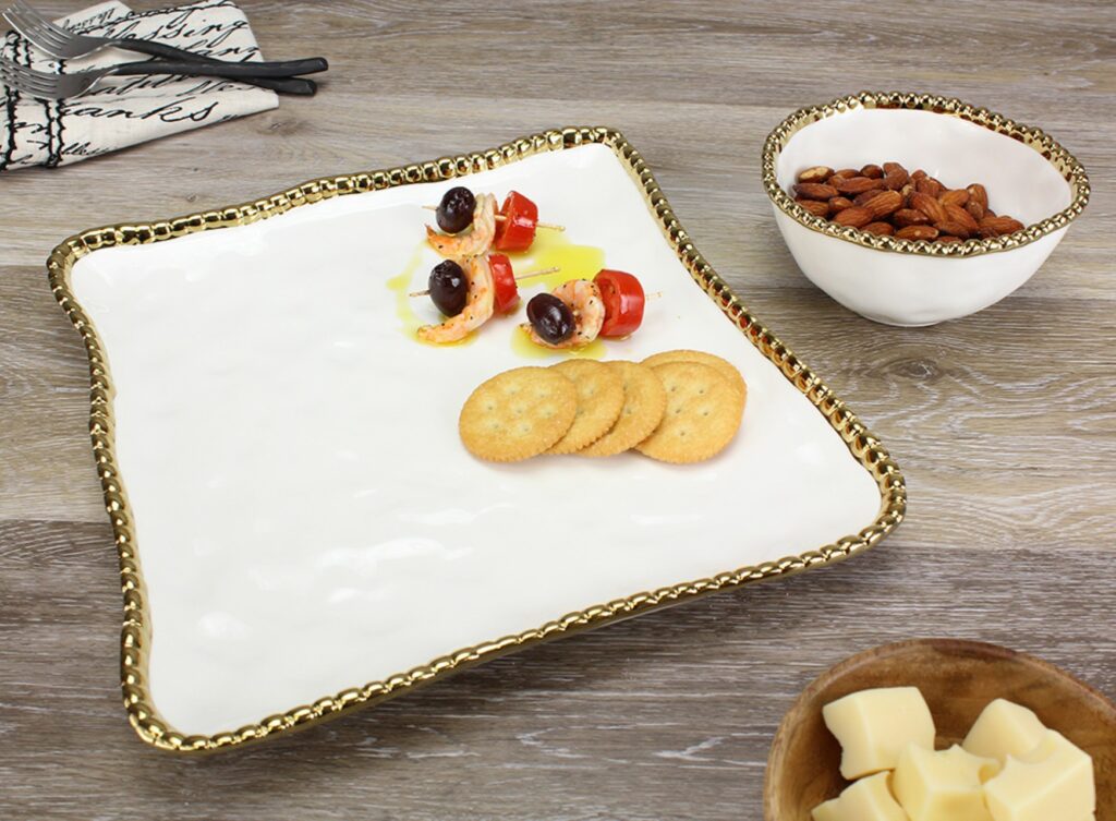 Pampa Bay Golden Salerno Square Serving Platter - Gold Rim - Premium Platter from Pampa Bay - Just $225! 