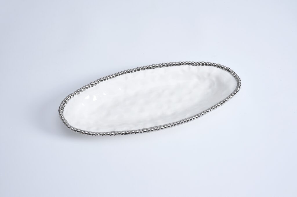 Pampa Bay Salerno Oval Serving Piece - White & Silver - Premium Platter from Pampa Bay - Just $150! 