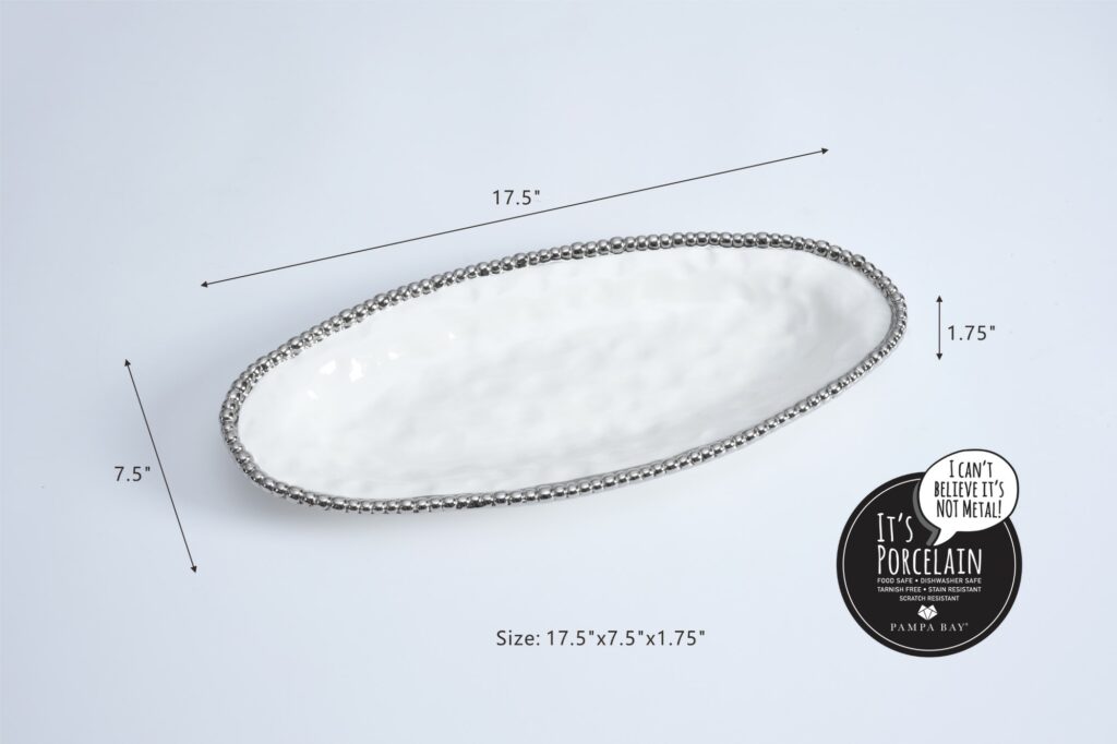 Pampa Bay Salerno Oval Serving Piece - White & Silver - Premium Platter from Pampa Bay - Just $150! 