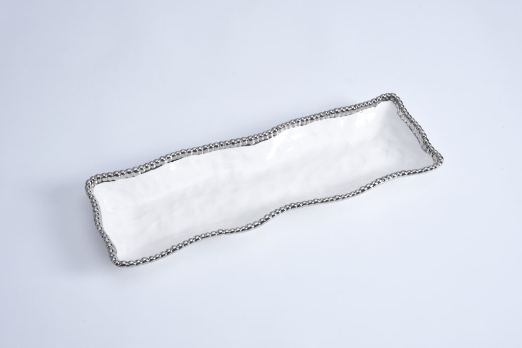 Pampa Bay Salerno Rectangular Serving Piece - White & Silver - Premium Platter from Pampa Bay - Just $150! 