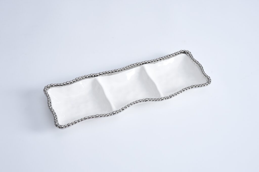 Pampa Bay Salerno 3-Section Serving Piece (White & Silver) - Premium Platter from Pampa Bay - Just $135! 
