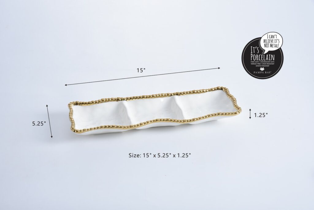 Pampa Bay Golden Salerno 3-Section Serving Piece - Premium Platter from Pampa Bay - Just $135! 