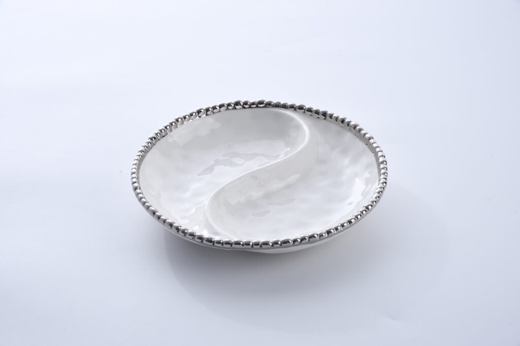 Pampa Bay Salerno Small 2-Section Platter (White & Silver) - Premium Platter from Pampa Bay - Just $105! 