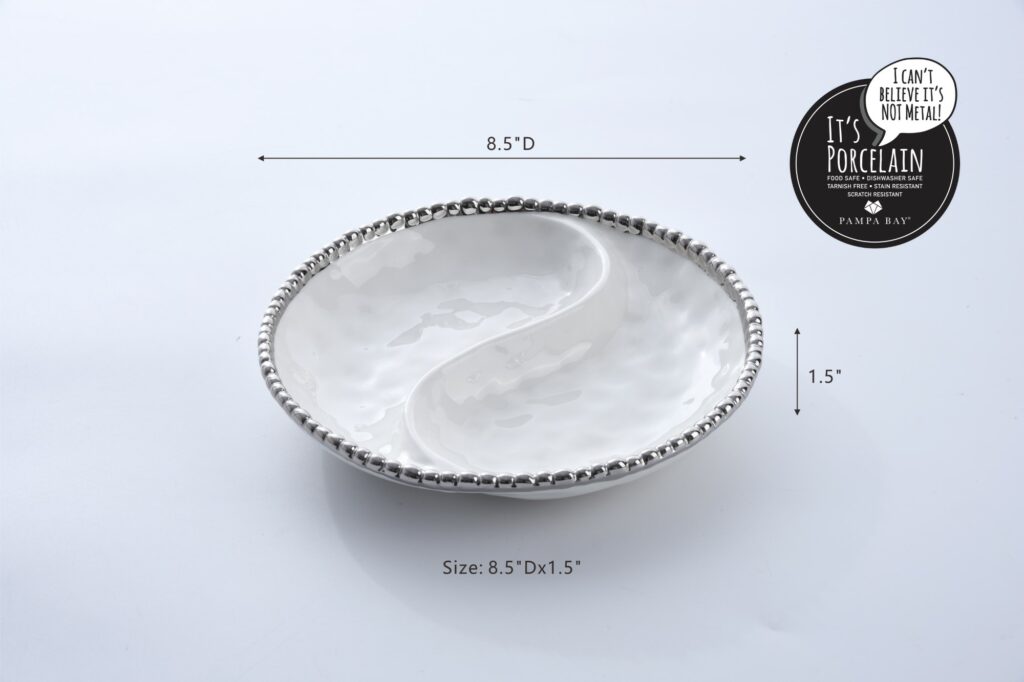 Pampa Bay Salerno Small 2-Section Platter (White & Silver) - Premium Platter from Pampa Bay - Just $175! 