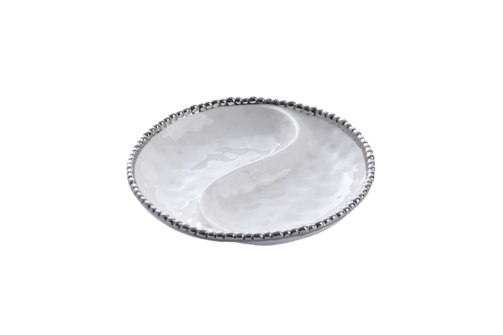 Pampa Bay Salerno Small 2-Section Platter (White & Silver) - Premium Platter from Pampa Bay - Just $175! 