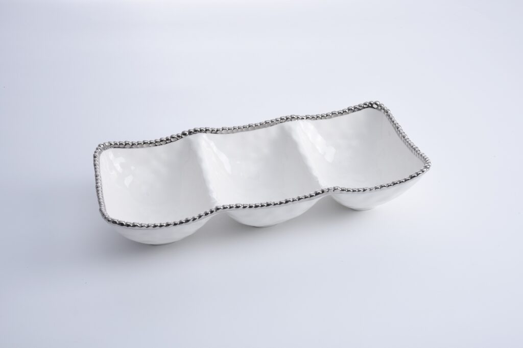 Pampa Bay Salerno 3-Section Large Serving Piece (White & Silver) - Premium Platter from Pampa Bay - Just $270! 