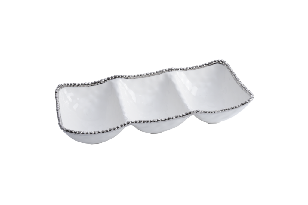 Pampa Bay Salerno 3-Section Large Serving Piece (White & Silver) - Premium Platter from Pampa Bay - Just $270! 