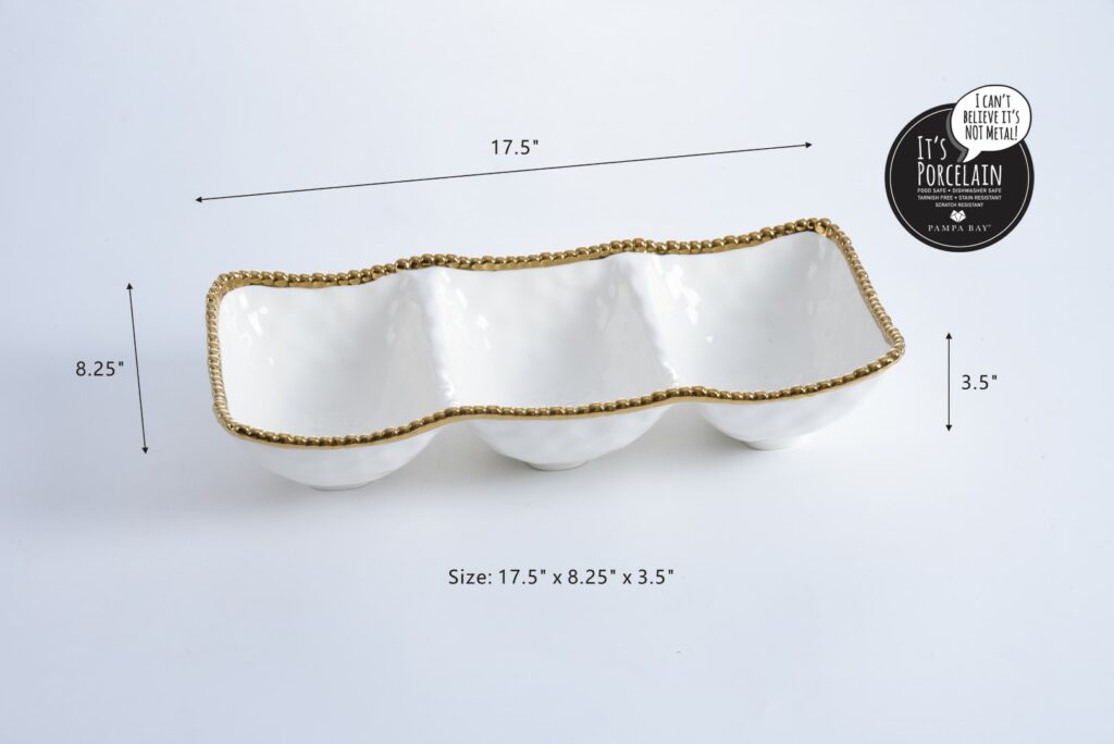 Pampa Bay Golden Salerno Large 3-Section Serving Piece - Premium Platter from Pampa Bay - Just $270! 