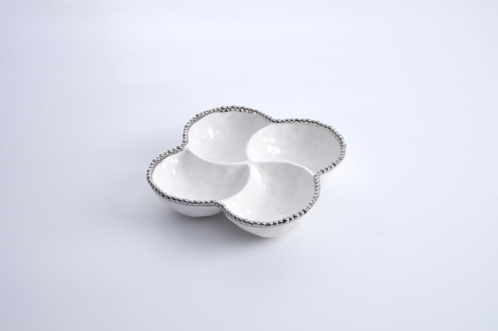 Pampa Bay Salerno 4-Section Bowl (White & Silver) - Premium Bowl from Pampa Bay - Just $135! 