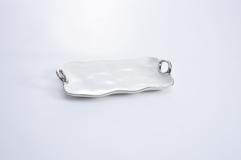 Pampa Bay Small Platter White & Silver with Handles - Premium Platter from Pampa Bay - Just $135! 