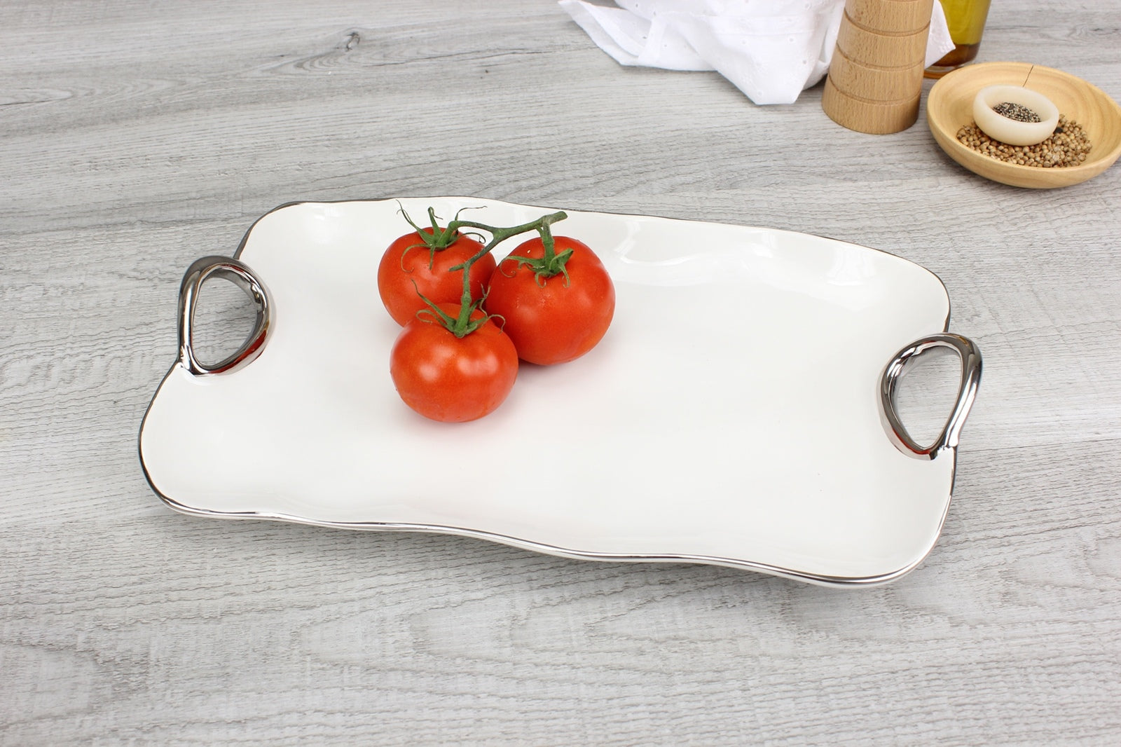 Pampa Bay Small Platter White & Silver with Handles - Premium Platter from Pampa Bay - Just $135! 