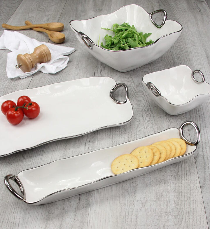 Pampa Bay Small Platter White & Silver with Handles - Premium Platter from Pampa Bay - Just $225! 