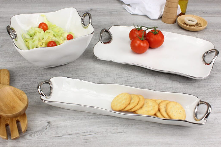 Pampa Bay Small Platter White & Silver with Handles - Premium Platter from Pampa Bay - Just $225! 