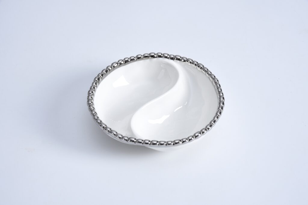 Pampa Bay Salerno Mini 2-Section Platter (White & Silver) - Premium Platters from Pampa Bay - Just $45! 