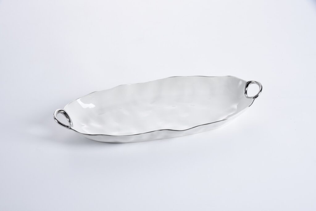 Pampa Bay Deep Long Server White & Silver with Handle - Premium Platter from Pampa Bay - Just $240! 