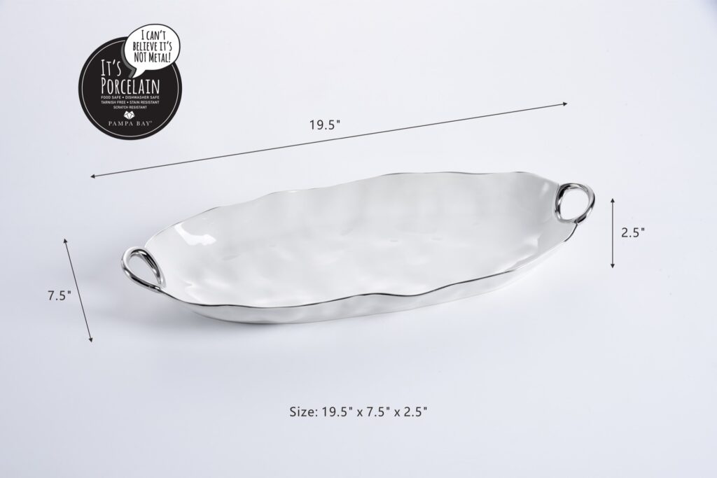 Pampa Bay Deep Long Server White & Silver with Handle - Premium Platter from Pampa Bay - Just $240! 