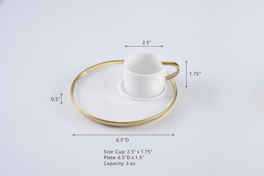 Pampa Bay Espresso Cup and Plate - White & Gold - Premium Coffee Cups from Pampa Bay - Just $75! 