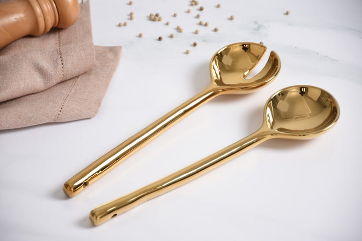 Pampa Bay Madera Set of 2 Pcs Salad Servers - Gold - Premium Salad server from Pampa Bay - Just $175! 