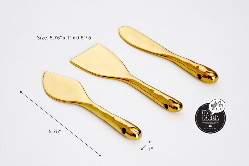 Pampa Bay Madera Set of 3 Pcs Cheese Knives - Gold - Premium Knife from Pampa Bay - Just $90! 