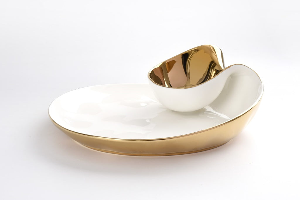 Pampa Bay Moonlight Chip and Dip - White & Gold - Premium Bowls from Pampa Bay - Just $240! 