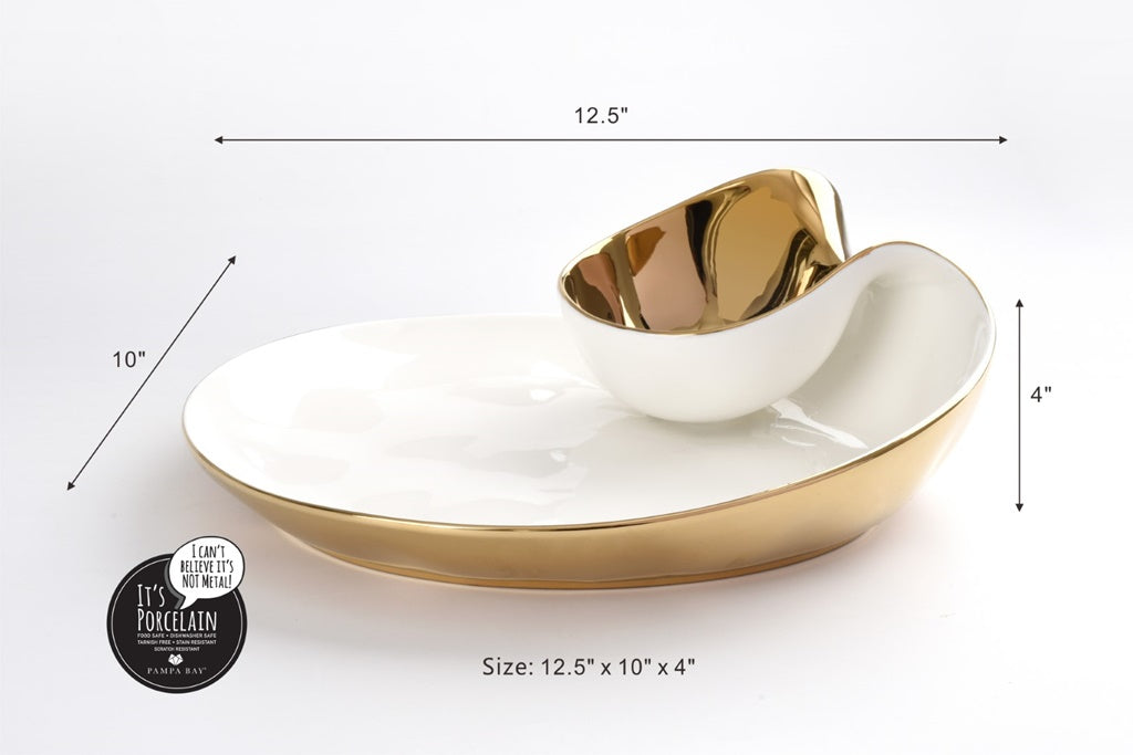 Pampa Bay Moonlight Chip and Dip - White & Gold - Premium Bowls from Pampa Bay - Just $240! 