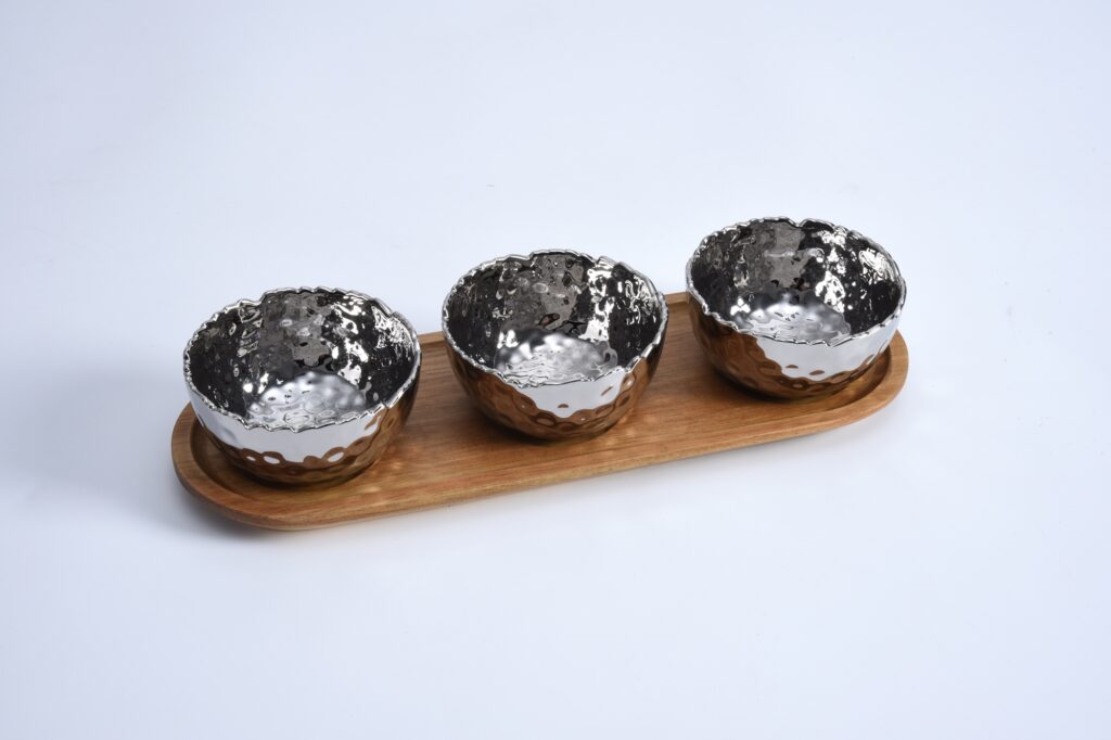 Pampa Bay Millennium Set of 3pcs Bowls on Acacia Wood Tray - Premium Bowls from Pampa Bay - Just $165! 