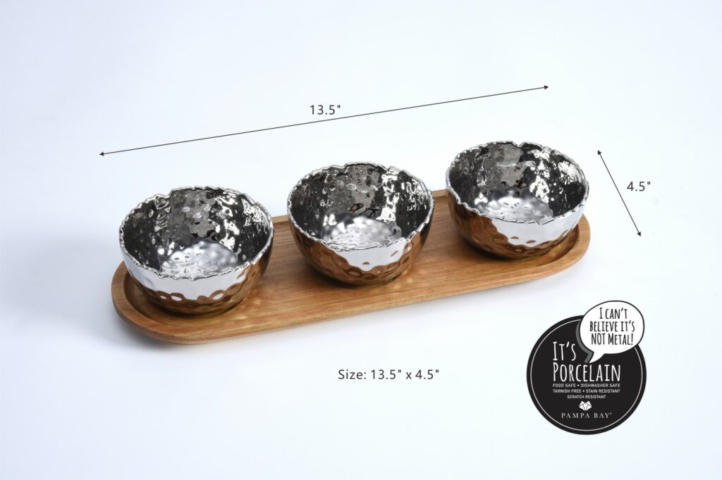 Pampa Bay Millennium Set of 3pcs Bowls on Acacia Wood Tray - Premium Bowls from Pampa Bay - Just $165! 