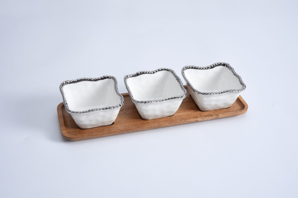 Pampa Bay Salerno Set of 3pcs Bowls on Acacia Wood Tray - Premium Bowls from Pampa Bay - Just $165! 