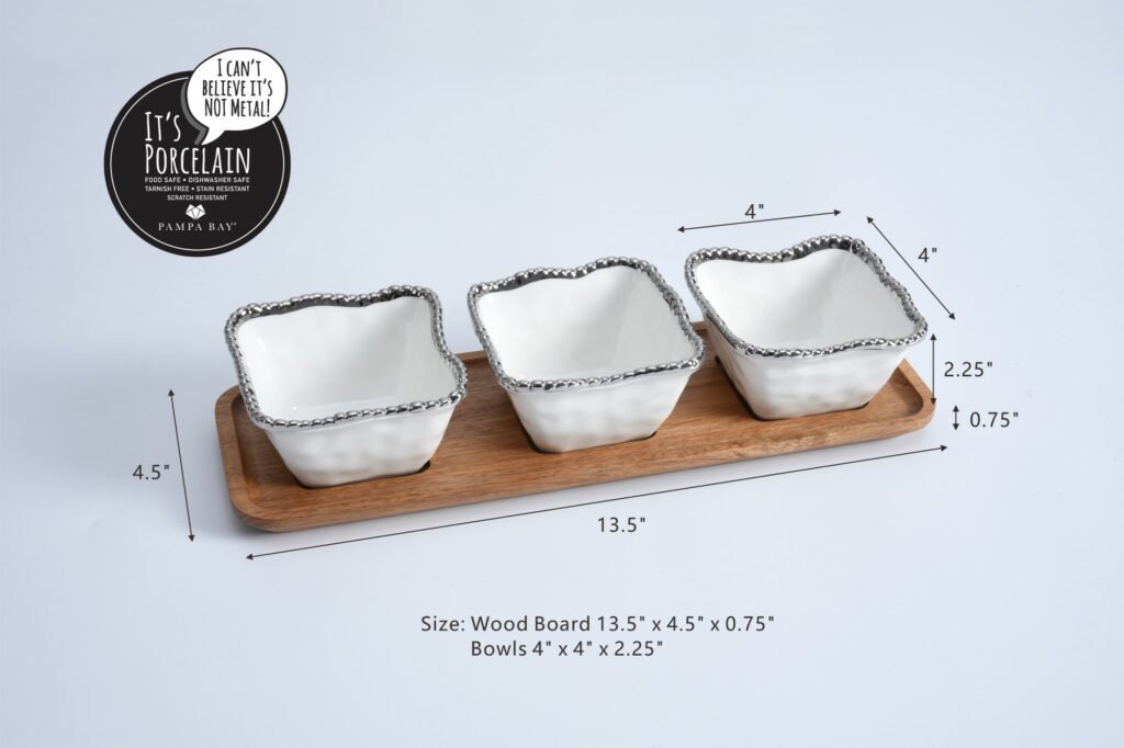 Pampa Bay Salerno Set of 3pcs Bowls on Acacia Wood Tray - Premium Bowls from Pampa Bay - Just $165! 