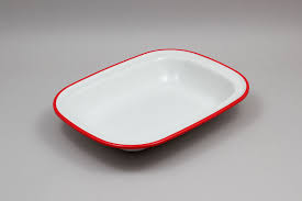 Efay Enamel Pie Rectangular Dish 9" White Red Rim - Premium Plates from Efay - Just $15! 