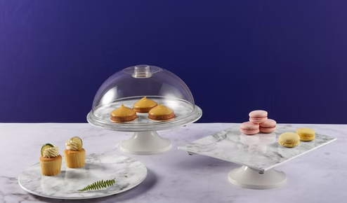 Efay Melamine Marble Carrara Footed Round Platter 13" Ivory - Premium Platter from Efay - Just $80! 