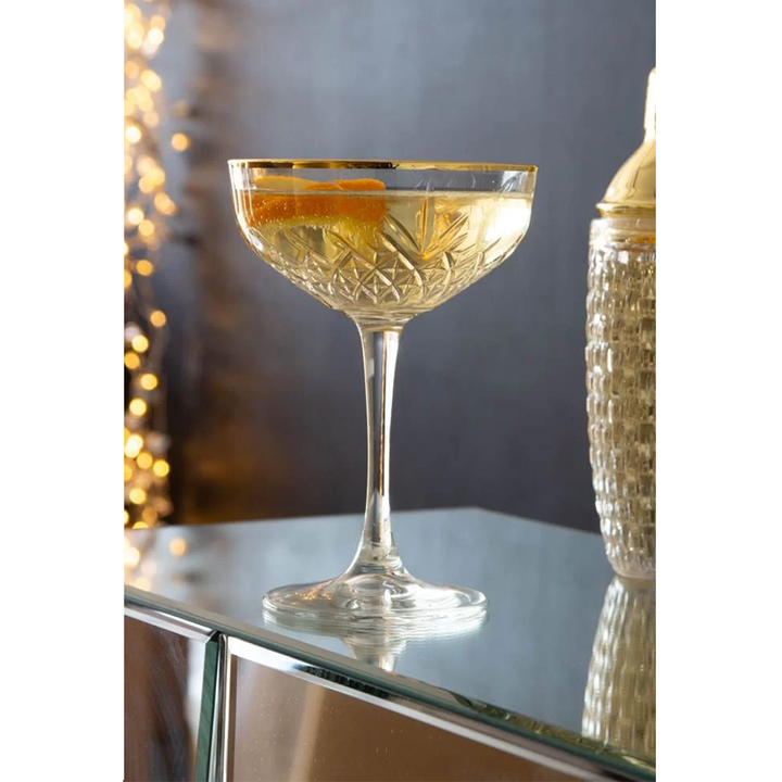 Pasabahce Timeless Set of 4pcs Champagne Coupe 255cc Gold Rim - Premium  from Pasabahce Essentials - Just $85! 