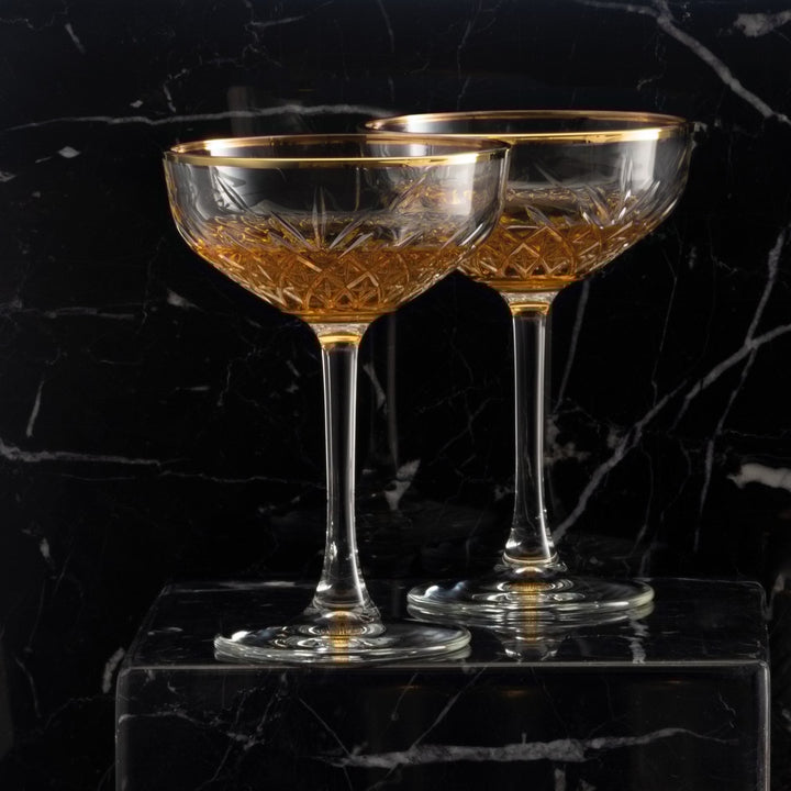 Pasabahce Timeless Set of 4pcs Champagne Coupe 255cc Gold Rim - Premium  from Pasabahce Essentials - Just $85! 