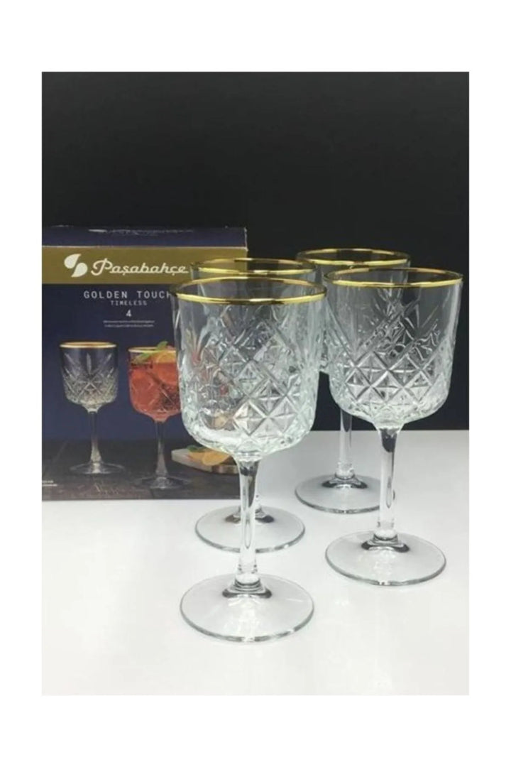 Pasabahce Timeless Set of 4 Pcs Red Wine 330cc Gold Rim - Premium Stemware from Pasabahce - Just $75! 