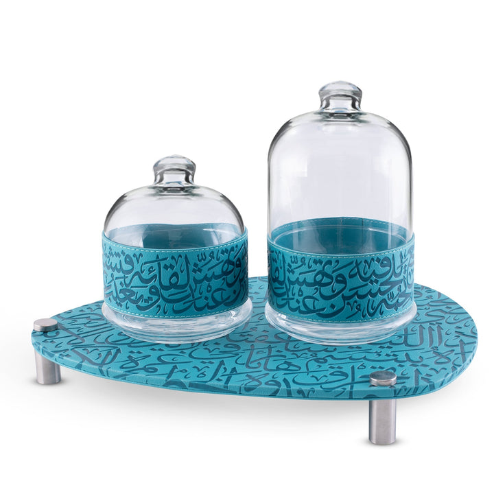 Dimlaj Kareem Set of 3 Pcs Serving Bowls With Stand (Turquoise) - Premium Serving Bowls from Kareem By Dimlaj - Just $375! 