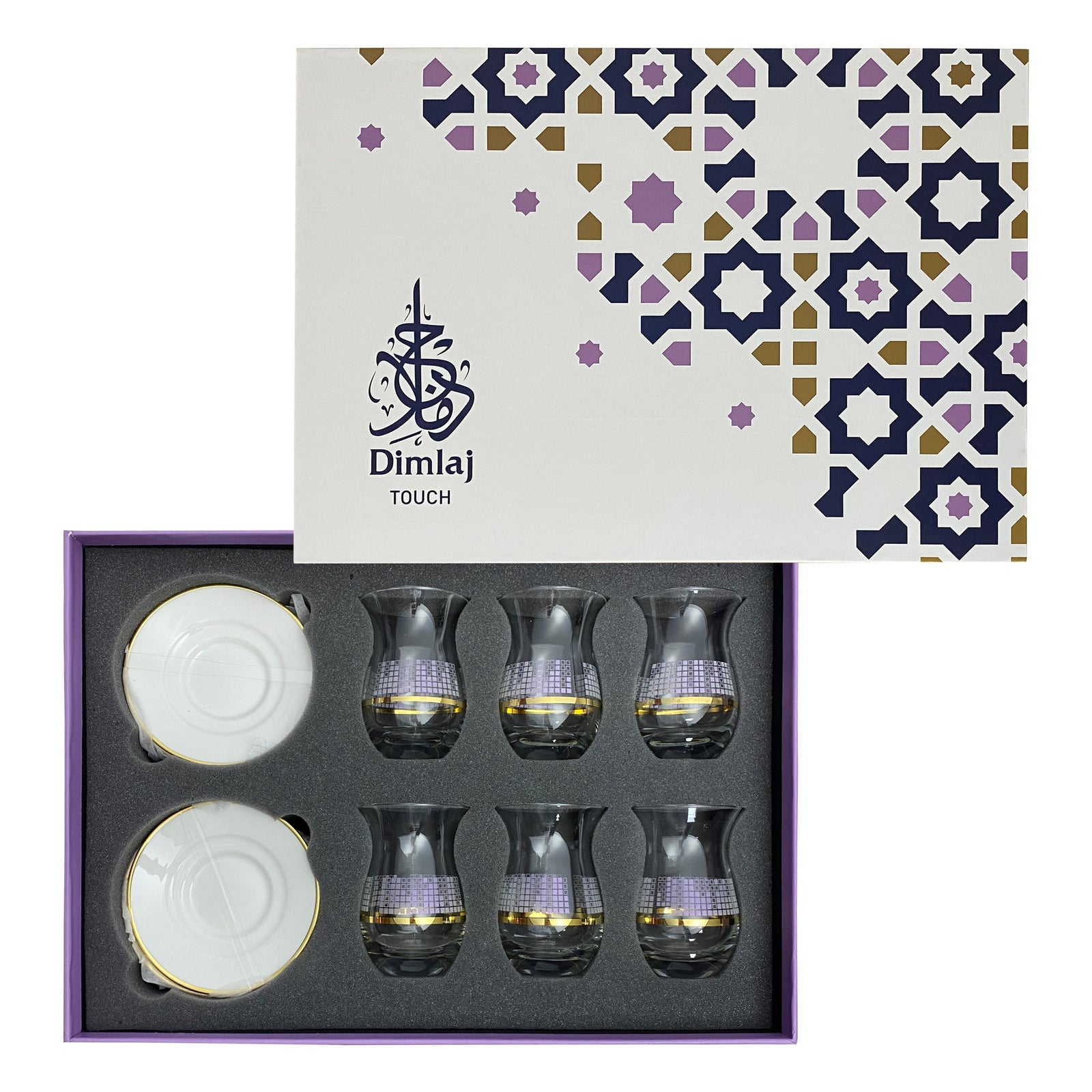 Dimlaj Touch Flow Set of 6 Pcs Tea Cups and Saucers Gold and Pink - Premium  from Dimlaj Touch - Just $135! 