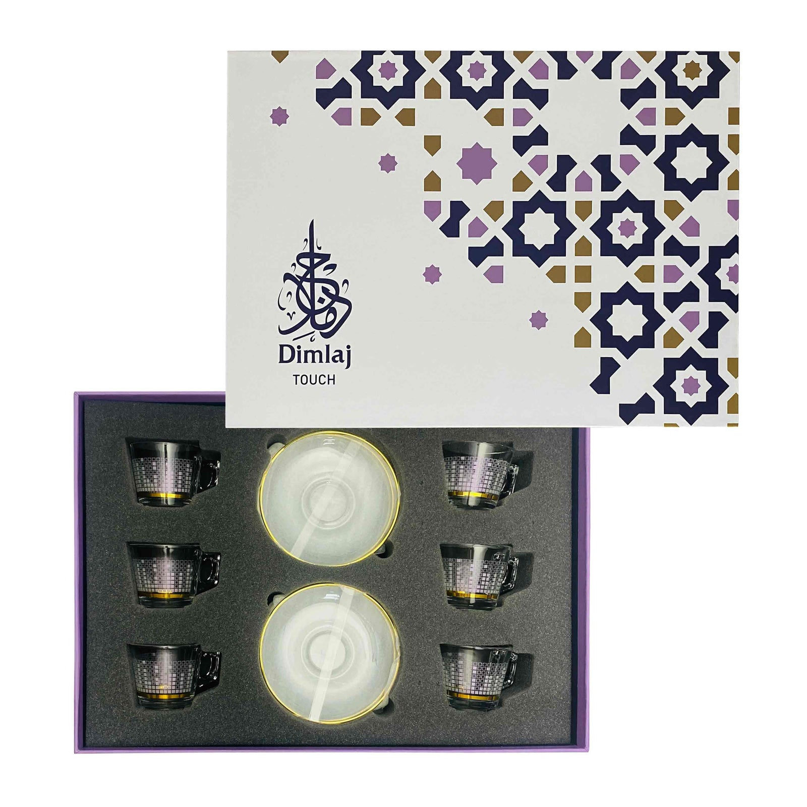 Dimlaj Touch Flow Set of 6 Pcs Coffee Cups and Saucers Gold and Pink - Premium Coffee Cups from Dimlaj Touch - Just $135! 