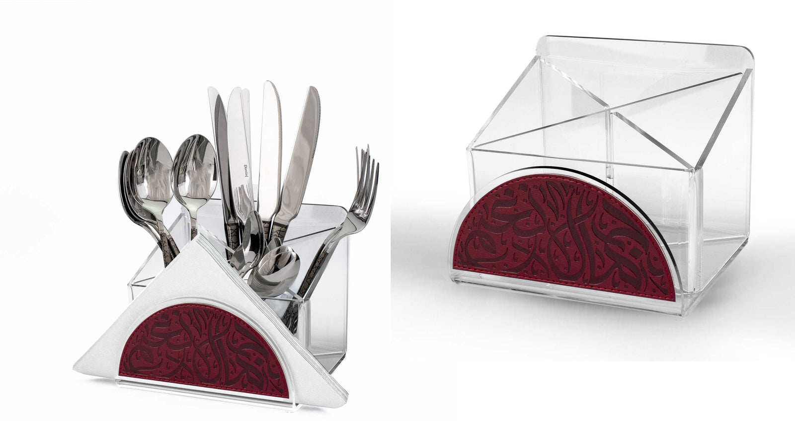 Dimlaj Nagham Acrylic Cutlery Box with Napkin Holder Maroon - Premium  from Nagham By Dimlaj - Just $250! 
