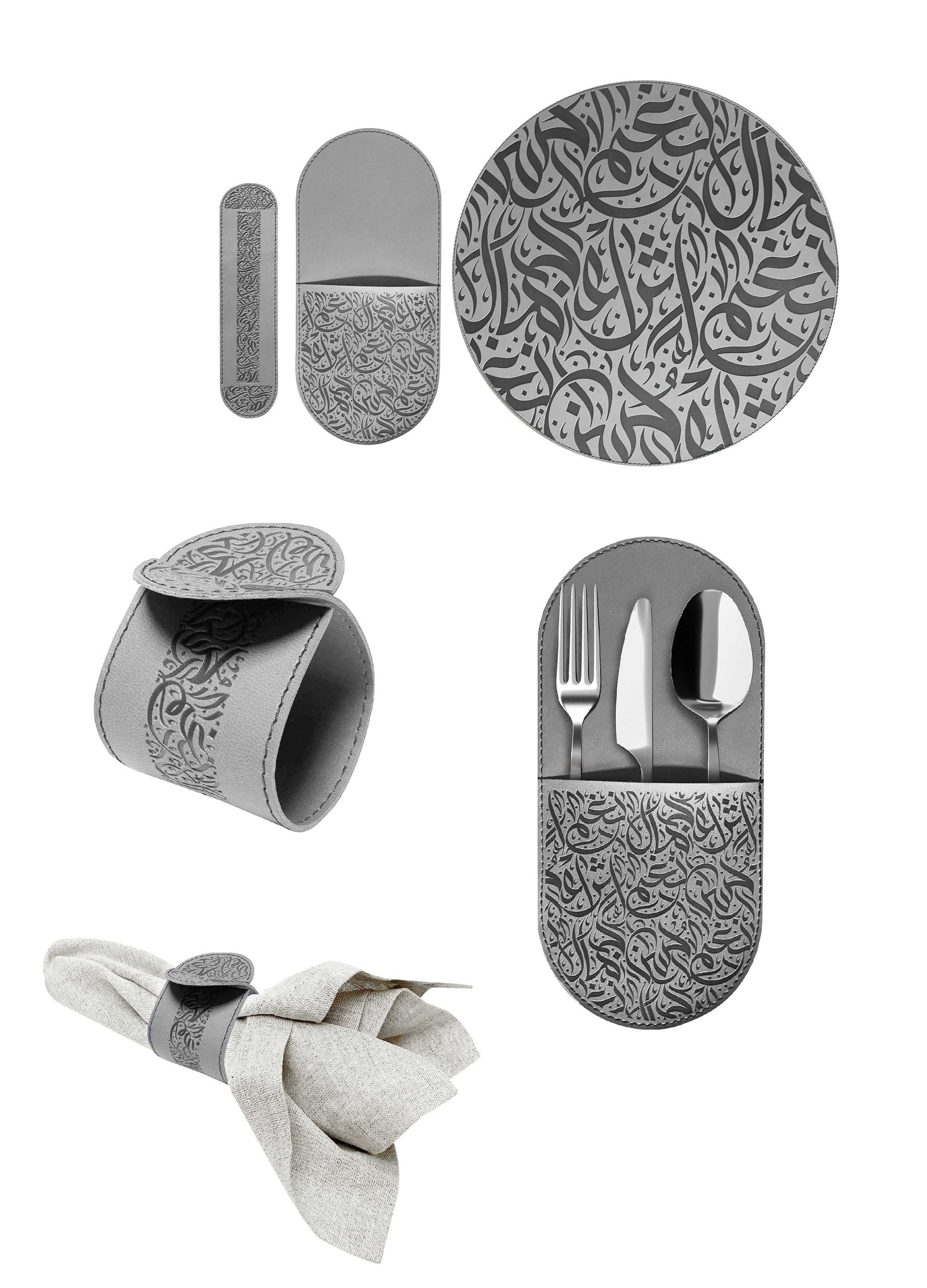 Dimlaj Nagham Set of 18pcs PU Leather Table Accessories Dark Silver - Premium  from Nagham By Dimlaj - Just $375! 