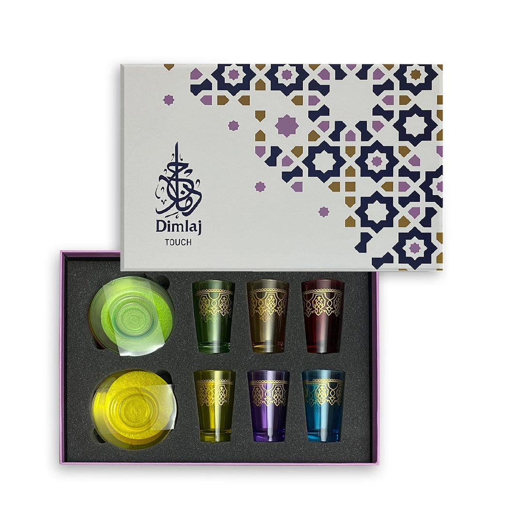 Dimlaj Touch Casablanca Set of 6 Pcs Moroccan Tea Cups and Saucers Mixed Color - Premium Tea Cups from Dimlaj Touch - Just $99! 