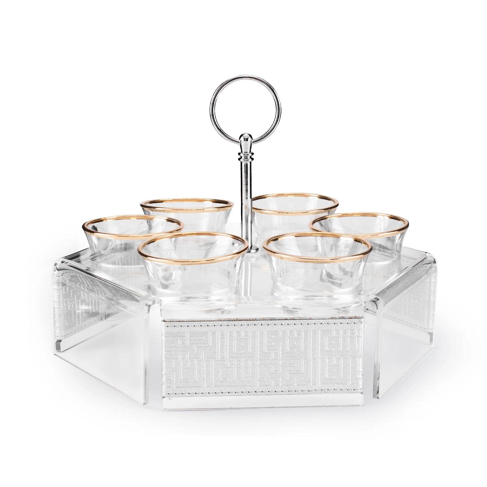 Dimlaj Shafa Set of 7pcs Hexa Coffee and Cawa Cups Stand with Handle Silver - Premium  from Shafa By Dimlaj - Just $490! 