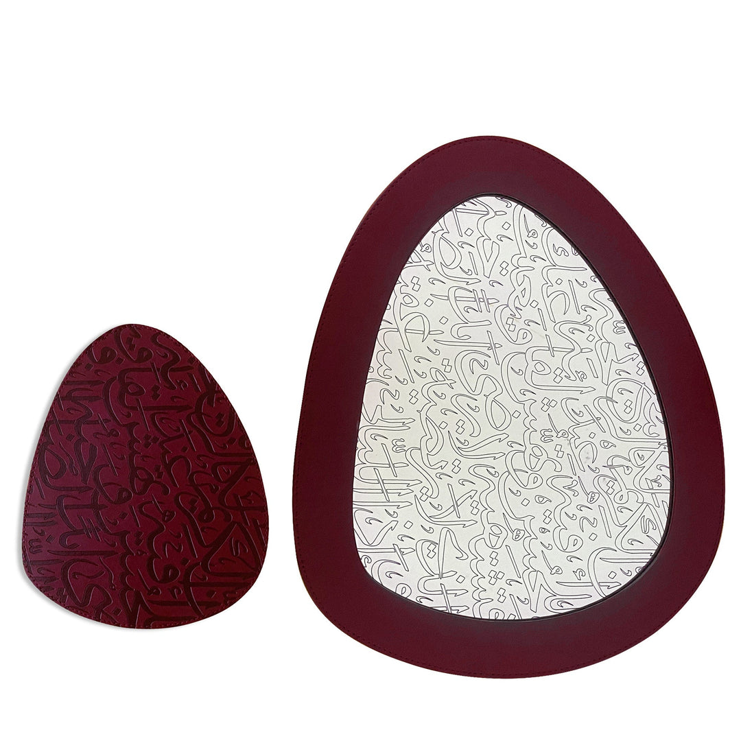 Dimlaj Kareem Set Of 2 Pcs Mirror Tray And Coaster (Maroon) - Premium Table Accessories from Kareem By Dimlaj - Just $290! 