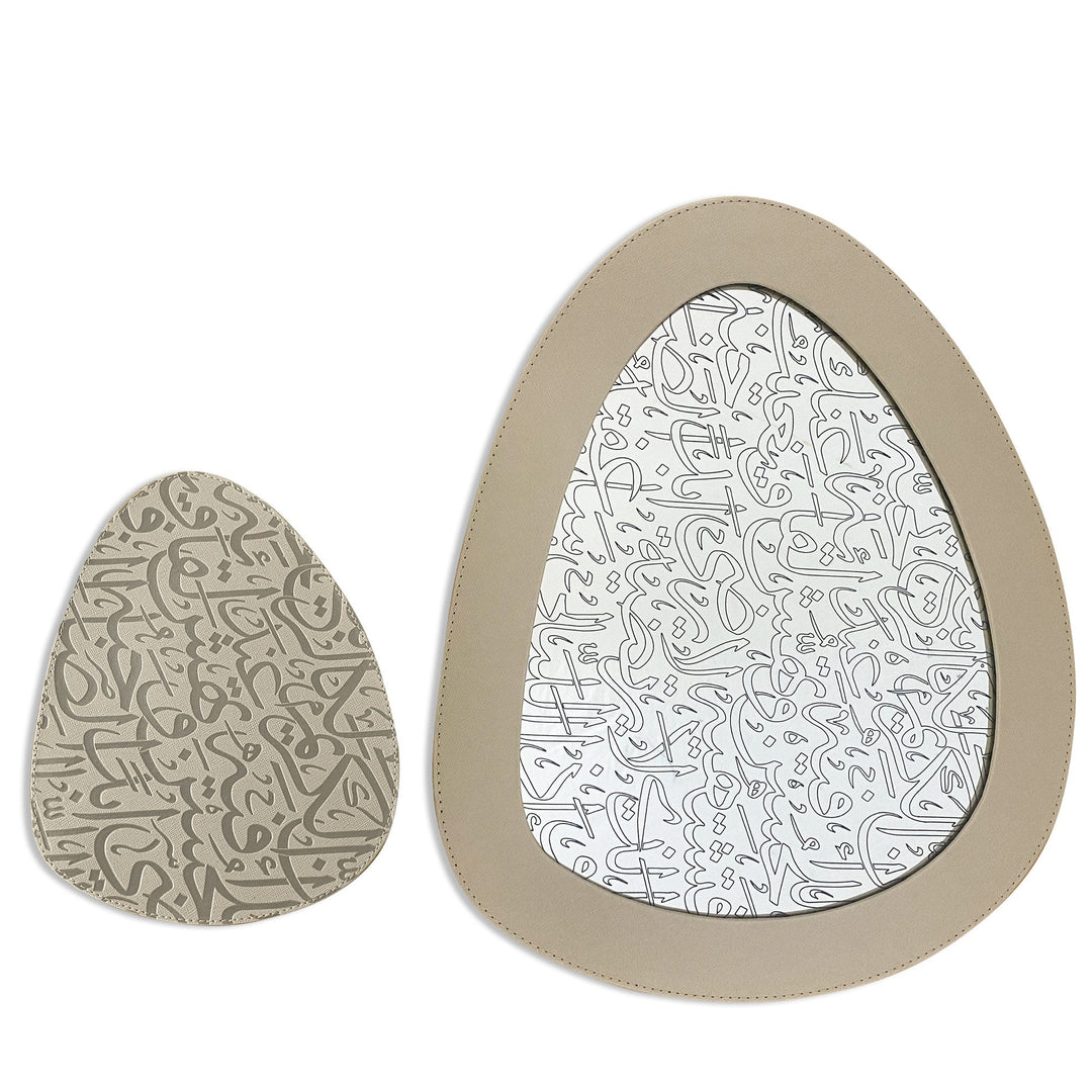 Dimlaj Kareem Set Of 2 Pcs Mirror Tray And Coaster (Beige) - Premium Table Accessories from Kareem By Dimlaj - Just $290! 