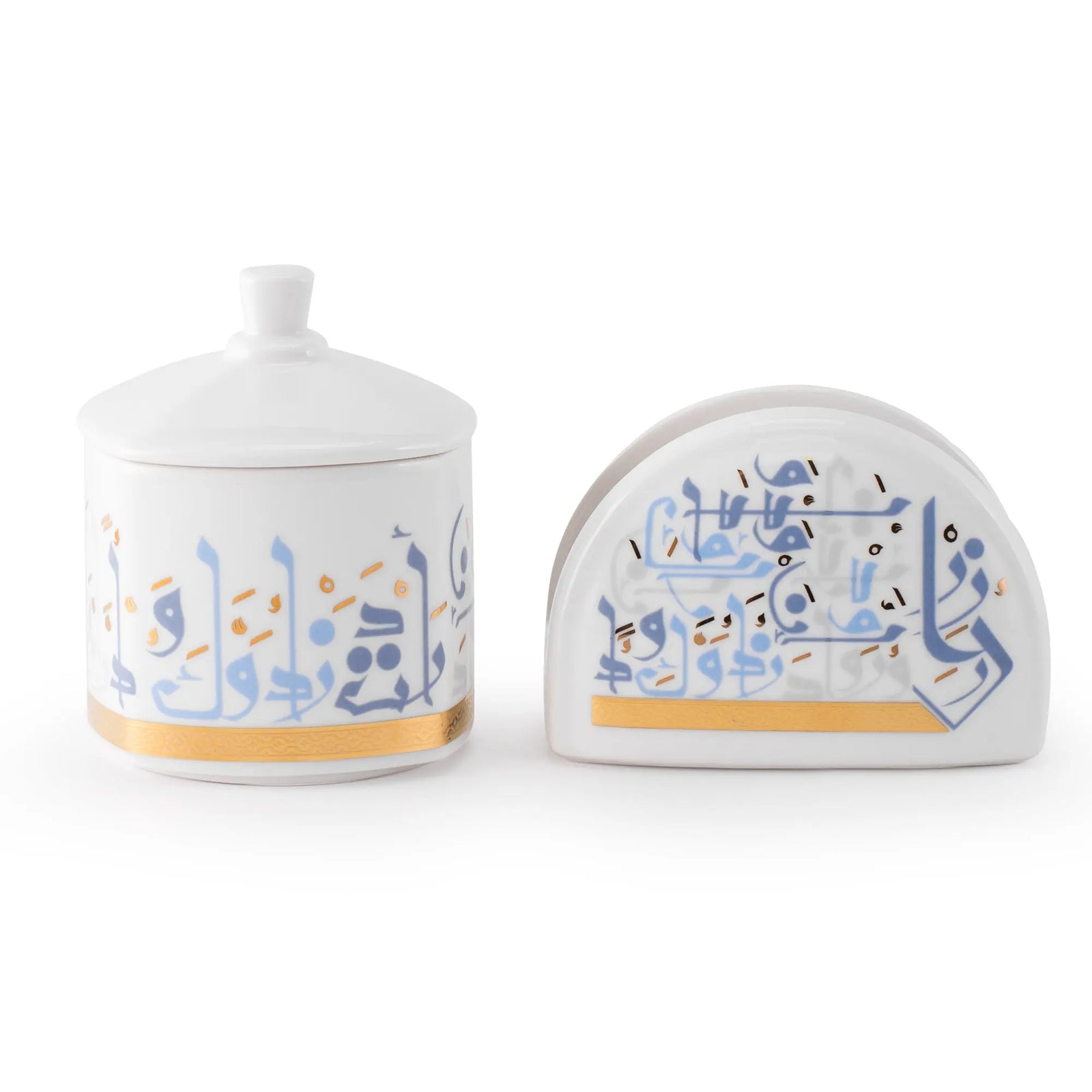 Dimlaj Wadoud Set Of 2 Pcs Sugar Bowl and Napkin Holder (Gold) Wadoud By Dimlaj