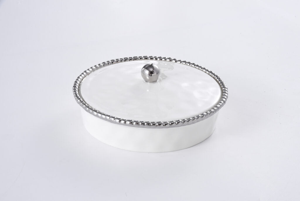 Pampa Bay Salerno Round Covered Baker - White & Gold - Premium Bakeware from Pampa Bay - Just $150! 