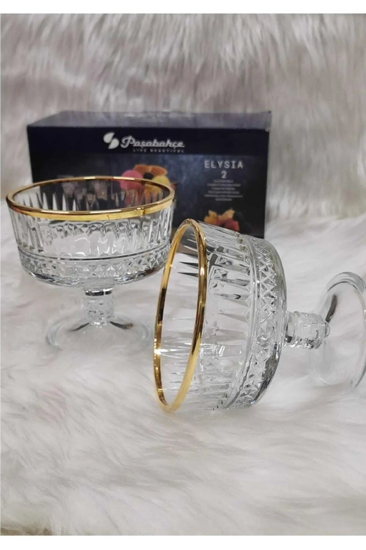 Pasabahce Elysia Set of 2pcs Ice Cream Cups 250cc Gold Rim - Premium Ice Cream Cups from Pasabahce Essentials - Just $35! 