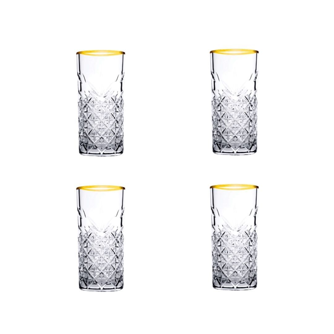 Pasabahce Timeless Set of 4pcs High Ball Tumblers 450cc Gold Rim - Premium Long Tumbler from Pasabahce Essentials - Just $70! 