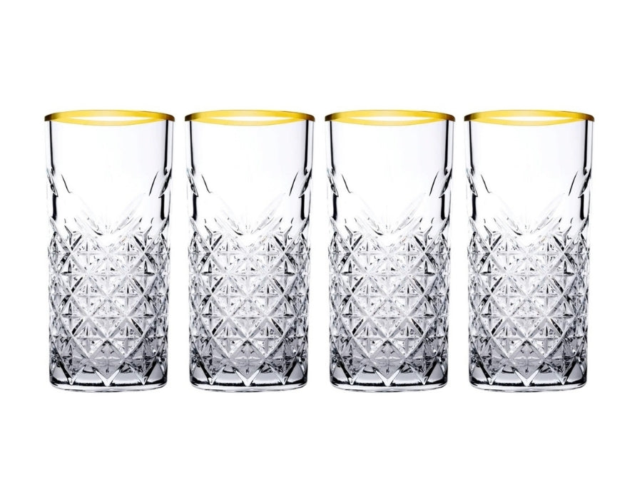 Pasabahce Timeless Set of 4pcs Long Drink Tumblers 295cc Gold Rim - Premium Long Tumbler from Pasabahce Essentials - Just $70! 